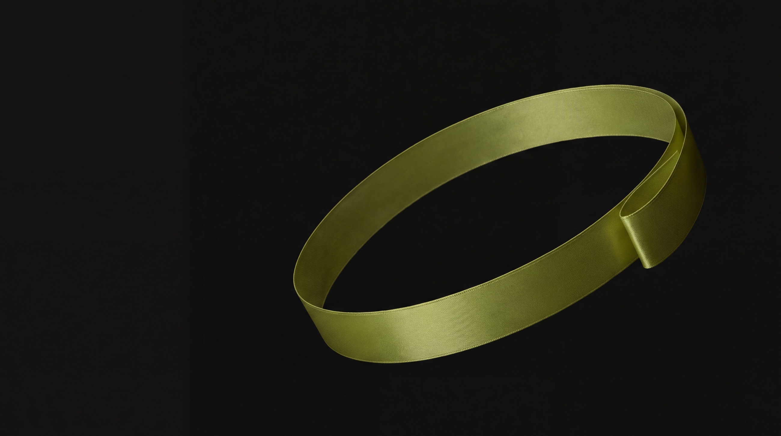 An olive satin ribbon curving through dark space like an open orbit